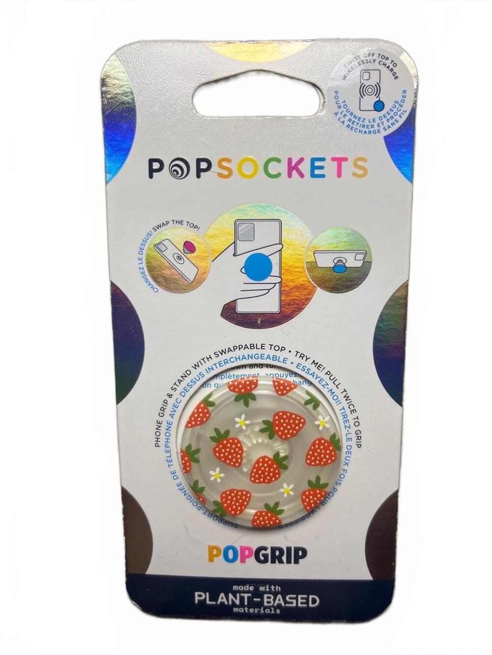 PopSockets PopGrip with Swappable Top - Strawberry Design - Eco Plant Based NEW